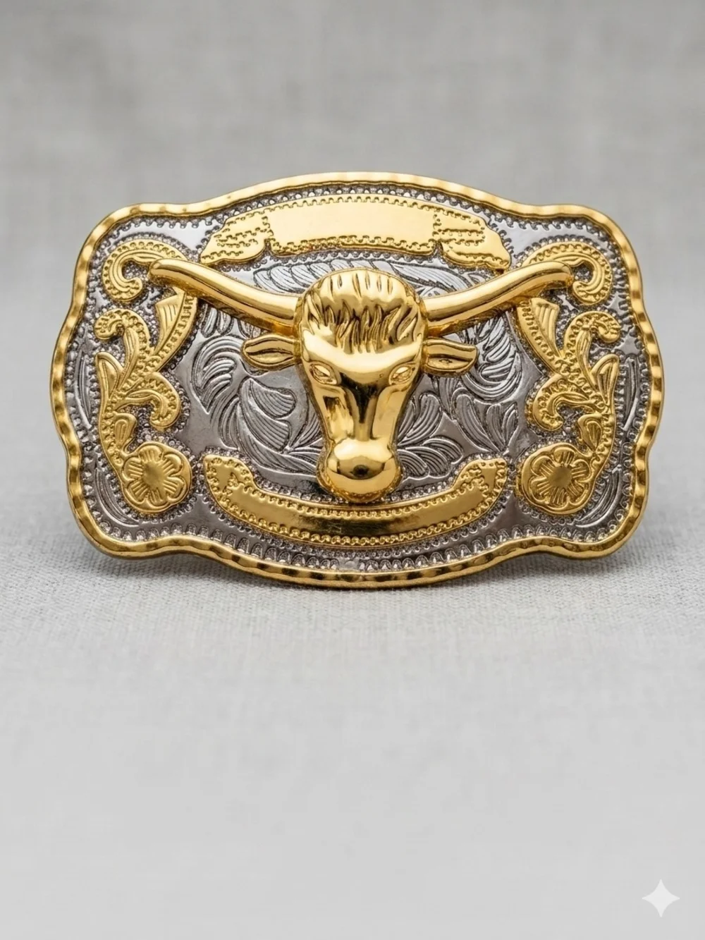 Western Gold Silver Longhorn Brass Buckle